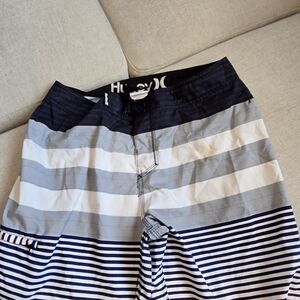 Hurley Navy and White Striped Swim Shorts